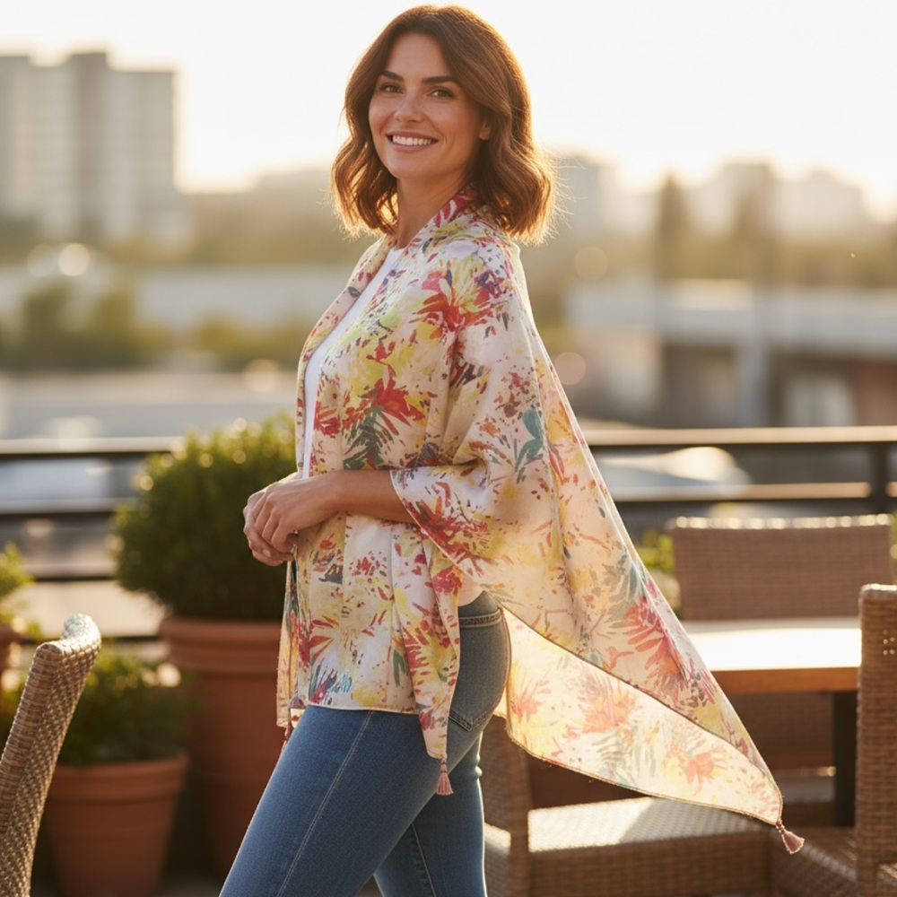 Truly beautiful large scarf! Cream colored with floral design!